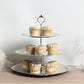 3-Tier Metallic Silver Plastic Cupcake Tower Stand with Embossed Baroque Rim, 13" Rustic Round Cake Dessert Holder Display Stand Tiered Serving Tray with Top Handle