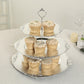 3-Tier Metallic Silver Plastic Cupcake Tower Stand with Embossed Baroque Rim, 13" Rustic Round Cake Dessert Holder Display Stand Tiered Serving Tray with Top Handle