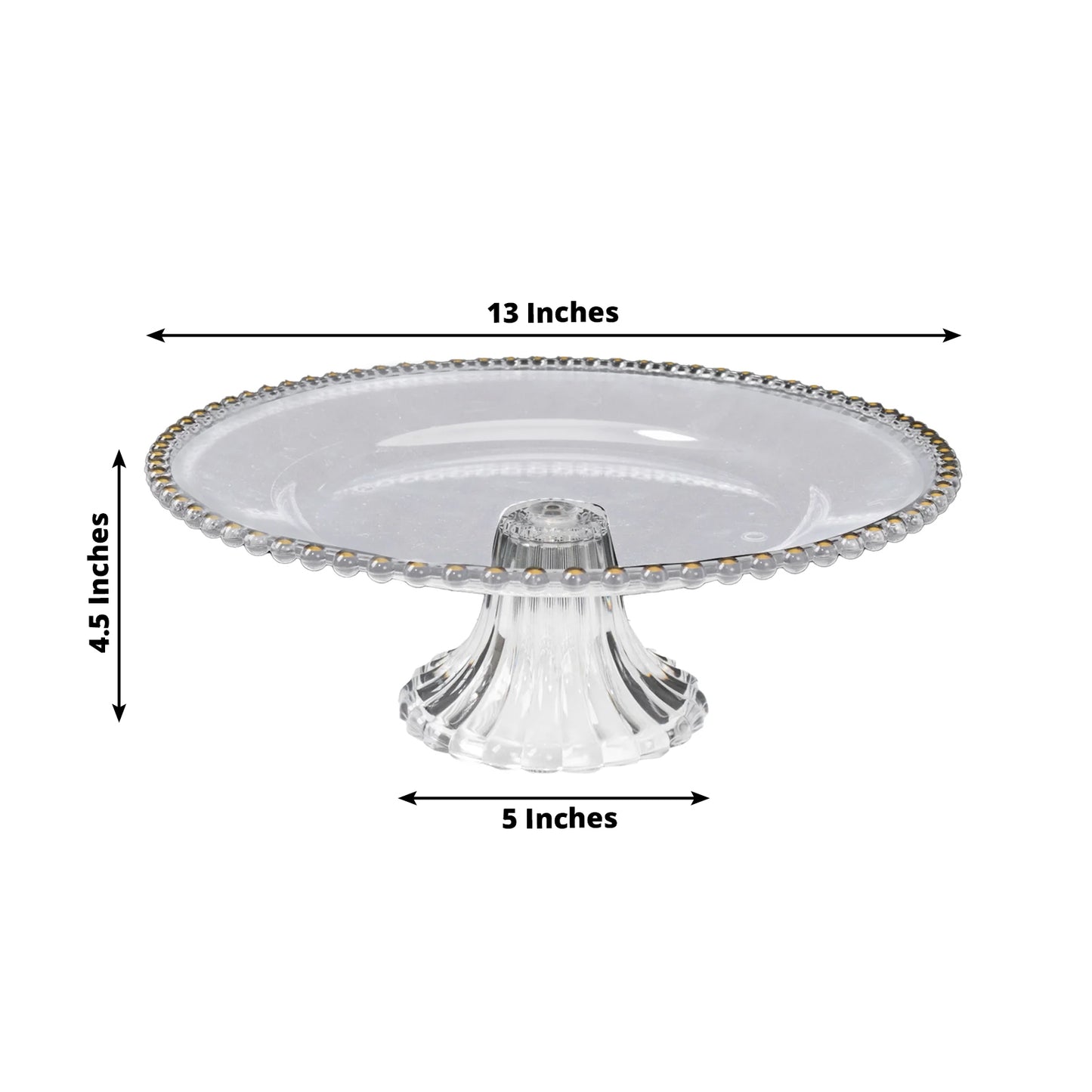 2-Pack Clear Plastic Pedestal Cake Stands – 13" Round Dessert Display Trays with Gold Beaded Rim
