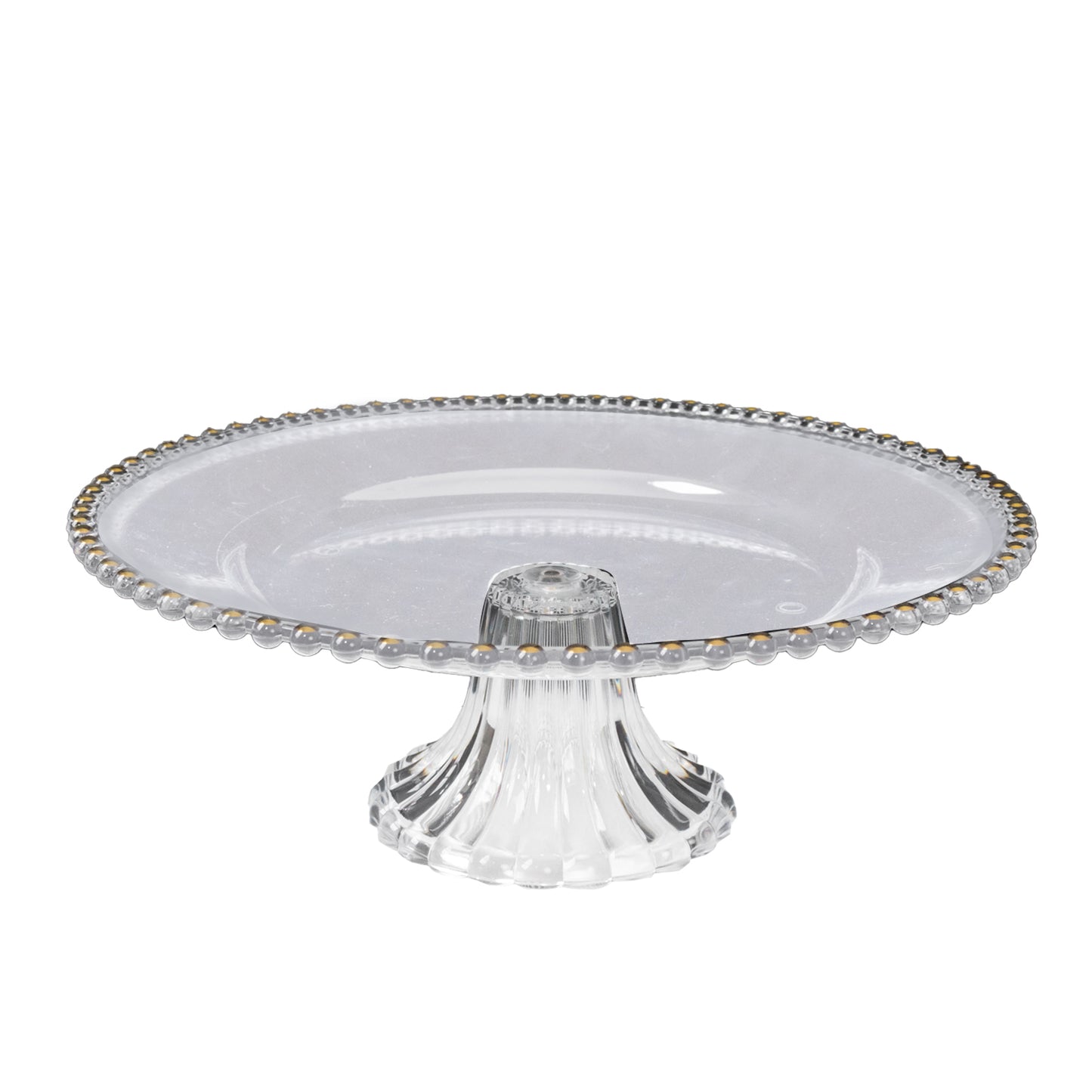 2-Pack Clear Plastic Pedestal Cake Stands – 13" Round Dessert Display Trays with Gold Beaded Rim
