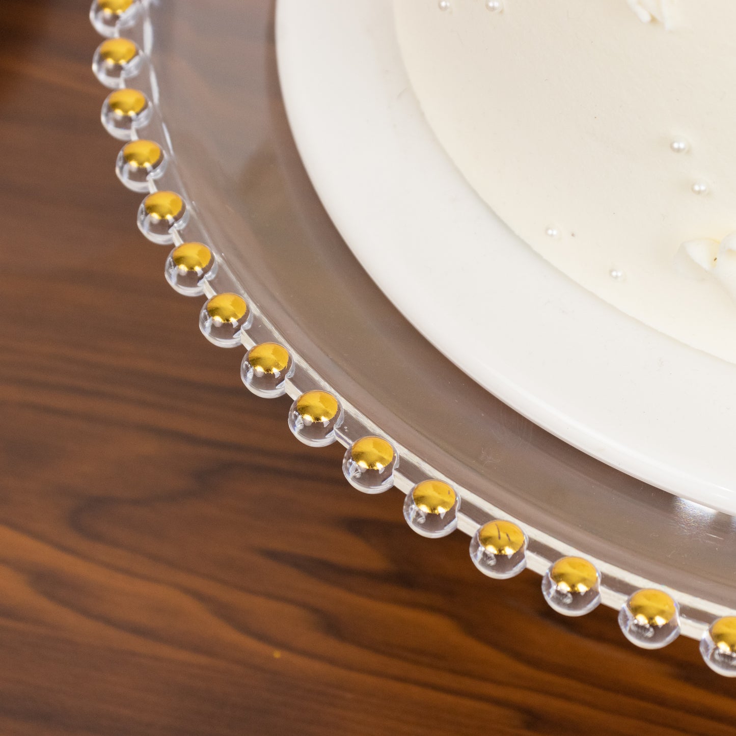 2-Pack Clear Plastic Pedestal Cake Stands – 13" Round Dessert Display Trays with Gold Beaded Rim