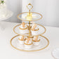 14" Clear 3-Tier Plastic Dessert Display Stand With Gold Beaded Rim, Round Cupcake Tower Tea Party Serving Platter With Top Handle
