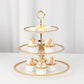 14" Clear 3-Tier Plastic Dessert Display Stand With Gold Beaded Rim, Round Cupcake Tower Tea Party Serving Platter With Top Handle