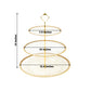 14" clear gold glittered 3-tier dessert stand with beaded rim and top handle.