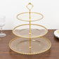 14" clear gold glittered 3-tier dessert display stand with beaded rim.