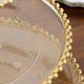 Clear gold glittered 3-tier dessert display stand with beaded rim.
