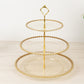 14" clear gold glittered 3-tier dessert display stand with beaded rim.