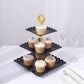 Black gold 3-tier cupcake stand with heart wavy edge and top handle.