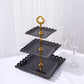 Black gold 3-tier cupcake stand with heart wavy edge and top handle.