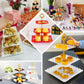 Black and gold 3-tier cupcake stand with heart wavy edges, perfect for desserts.