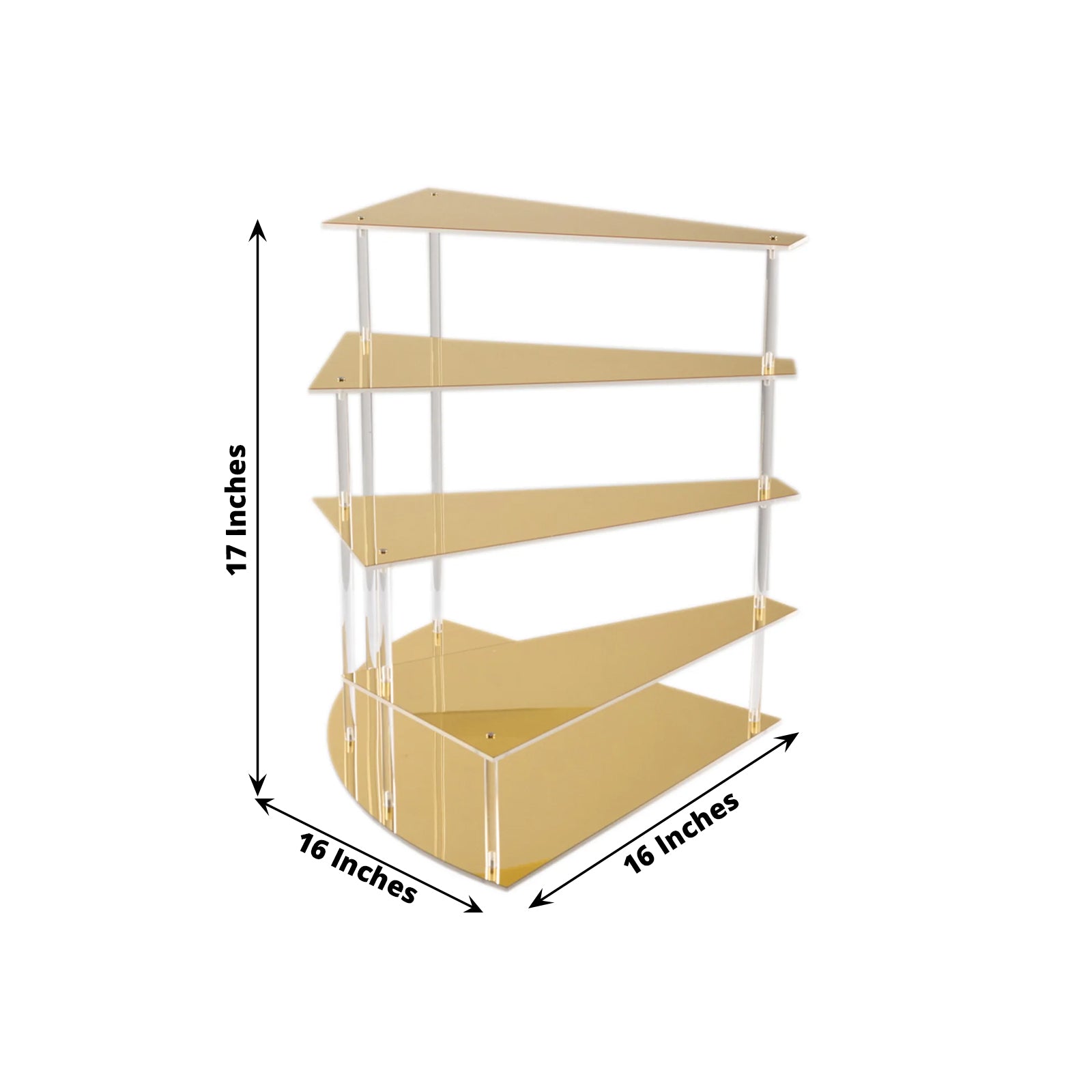 Gold 4-tier spiral acrylic cupcake stand with mirror finish, 17" tall.