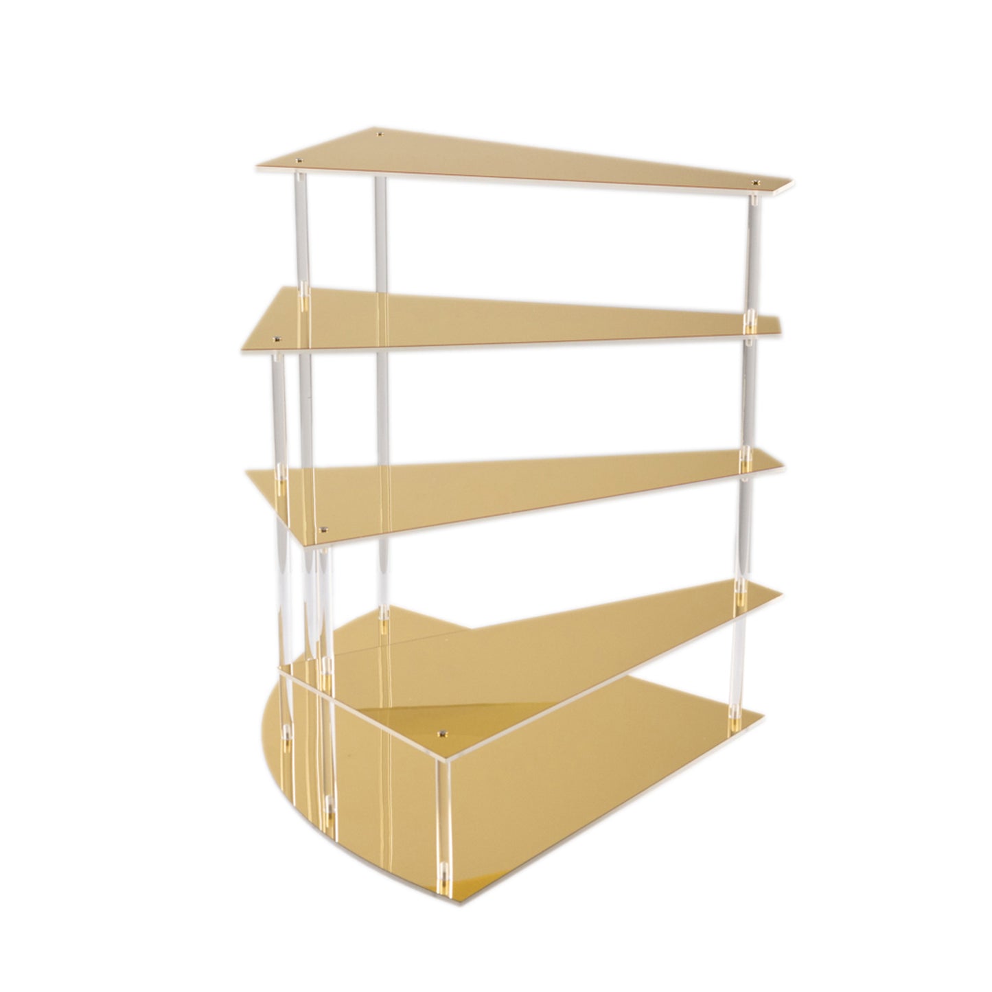 Gold spiral acrylic cupcake stand with mirror finish, 17" tall.