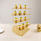 Gold 4-tier acrylic cupcake stand with mirror finish, perfect for desserts and perfume.