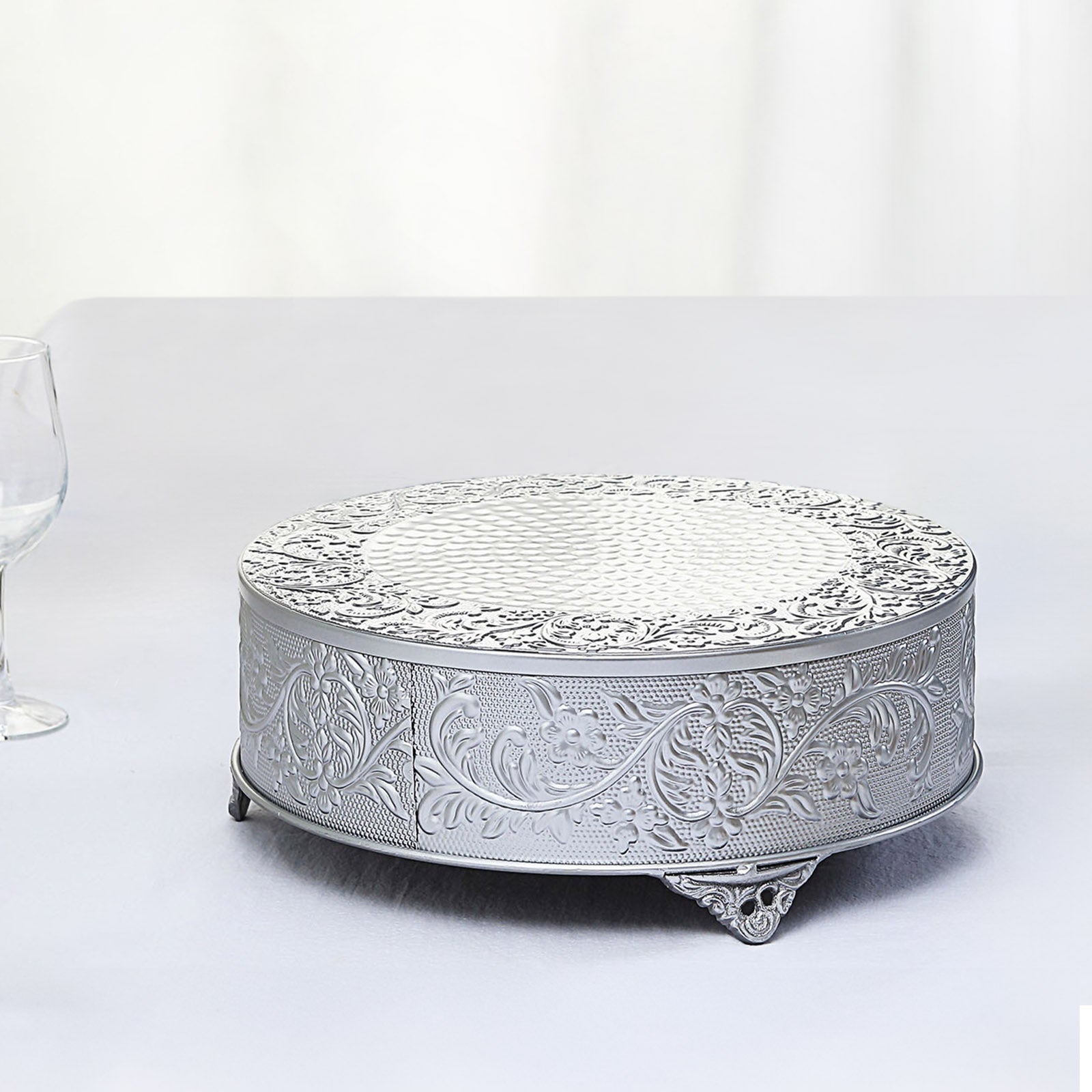 6-pk 14in Round Silver Cake Stand Riser | TCFLinen