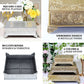 Gold embossed square cake pedestal and stand for elegant displays.