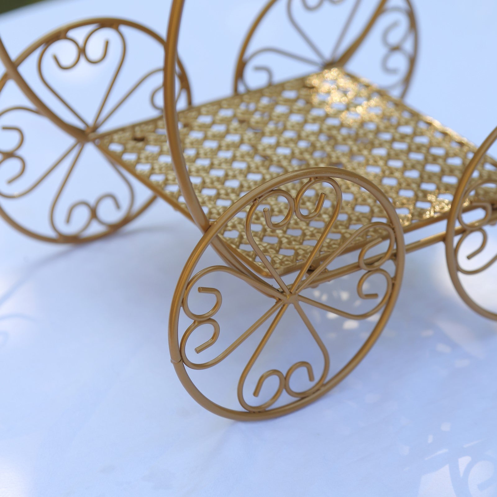 14" Tall Gold Metal Cinderella Carriage Cake Stand for Weddings and Events
