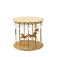 Gold metal carousel cake stand with hanging acrylic beads. #whtbkgd