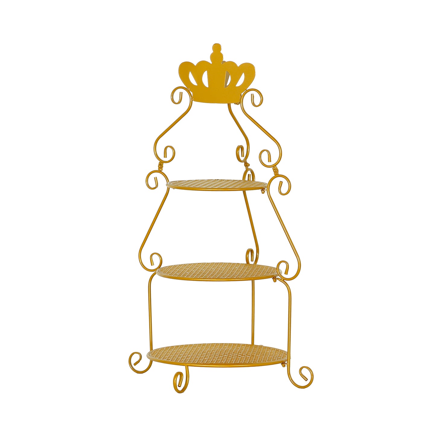 3 Tier Round Gold Metal Cupcake Stand with Crown Top, 32" Tall Dessert Display Cake Stand