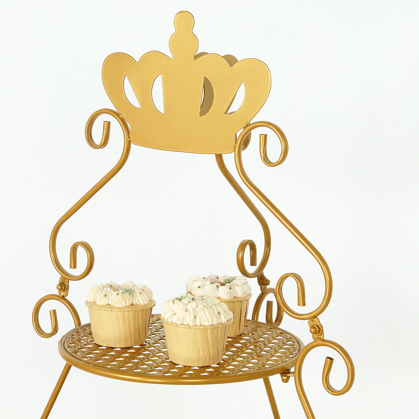 3 Tier Round Gold Metal Cupcake Stand with Crown Top, 32" Tall Dessert Display Cake Stand