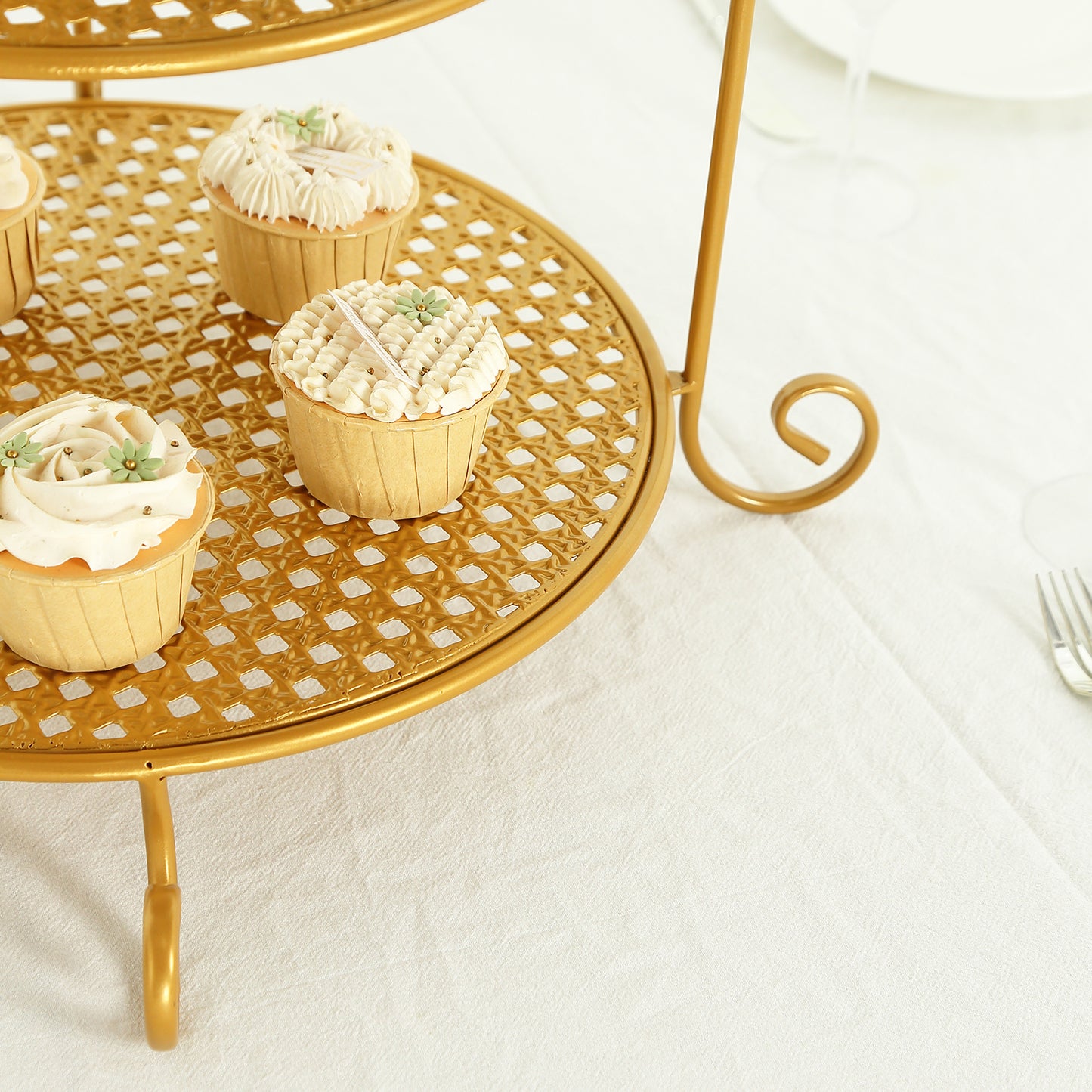 3 Tier Round Gold Metal Cupcake Stand with Crown Top, 32" Tall Dessert Display Cake Stand