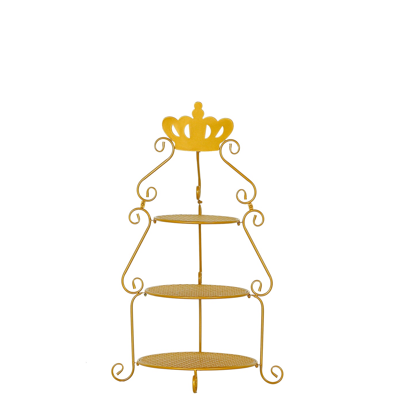 3 Tier Round Gold Metal Cupcake Stand with Crown Top, 32" Tall Dessert Display Cake Stand