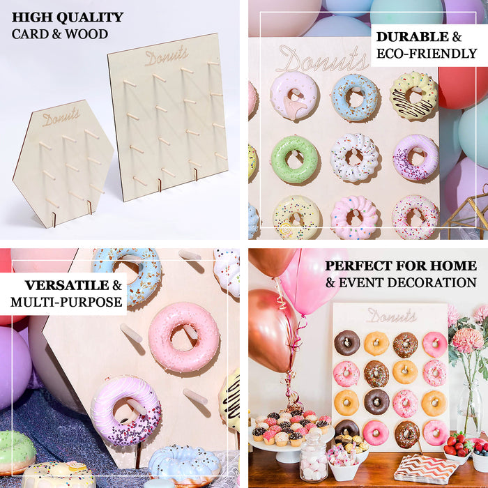 19" Donut Bar Wall Display Stand in natural wood for desserts and event decoration.