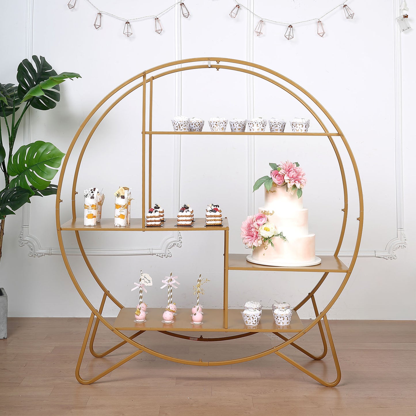 4ft Large Gold Metal Round Cake Dessert Display Stand, Wedding Arch Backdrop, Balloons Rack, Modern Bookcase