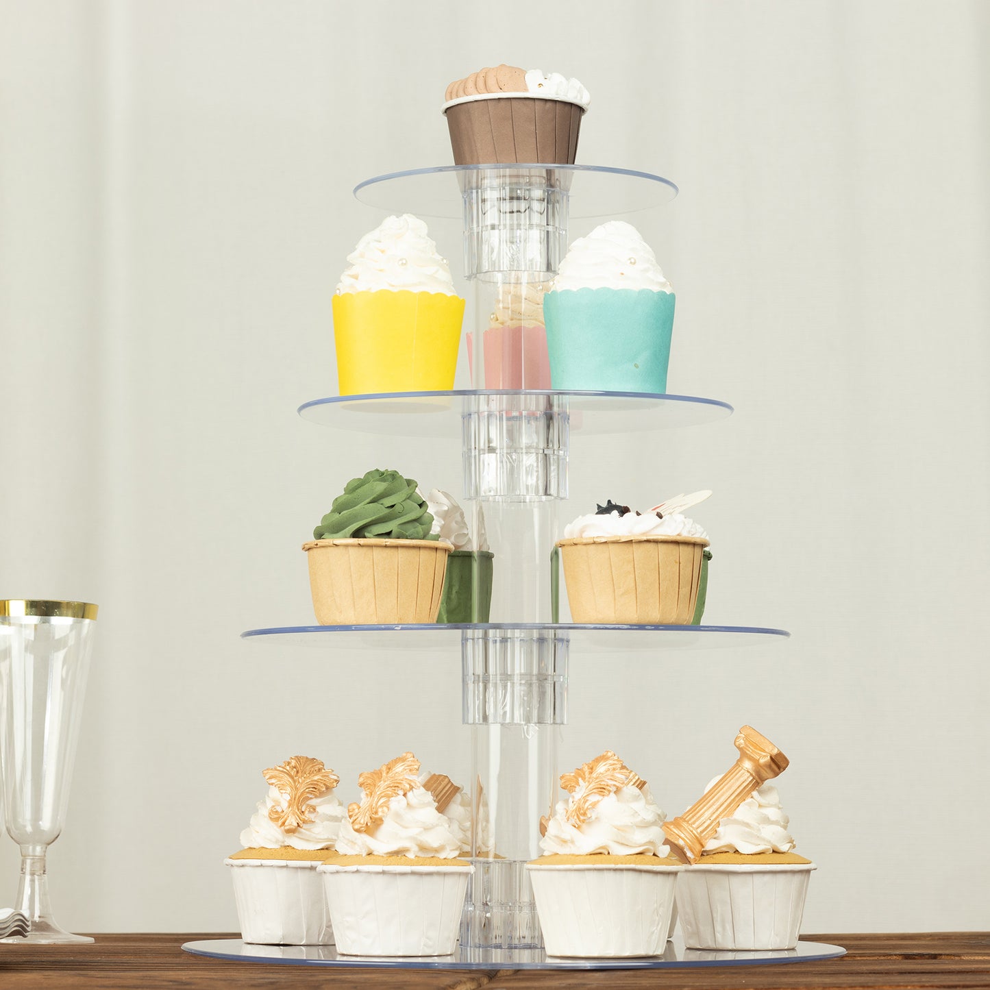 4-Tier Clear Round Acrylic Cupcake Tower Stand, Heavy Duty Cake Stand Dessert Display with Film Sheets - 14" Tall