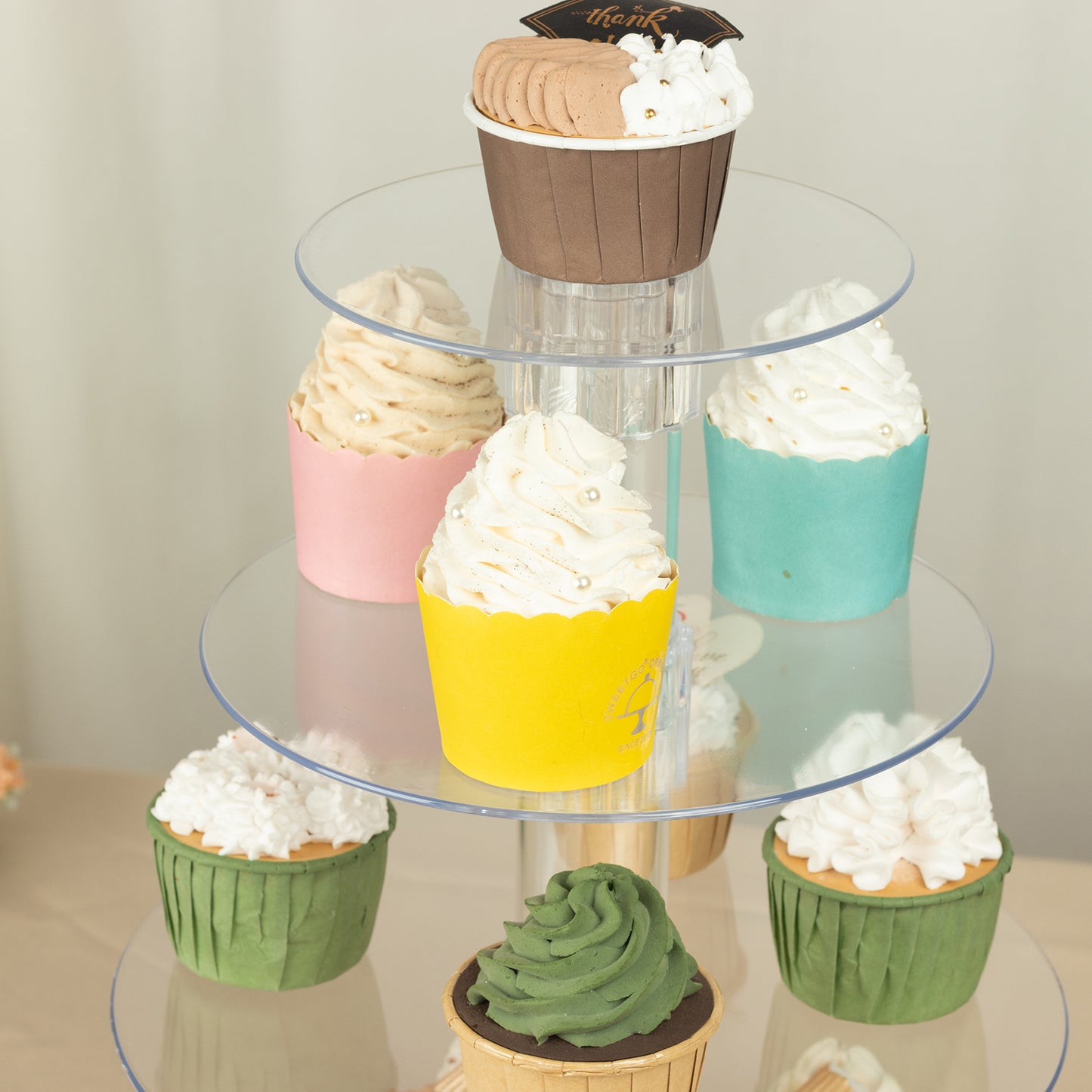 4-Tier Clear Round Acrylic Cupcake Tower Stand, Heavy Duty Cake Stand Dessert Display with Film Sheets - 14" Tall