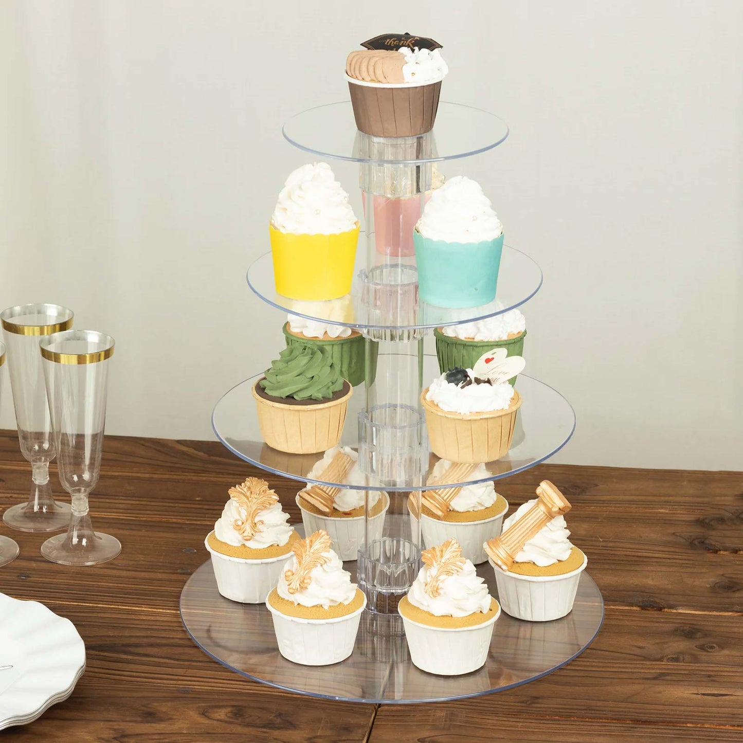 4-Tier Clear Round Acrylic Cupcake Tower Stand, Heavy Duty Cake Stand Dessert Display with Film Sheets - 14" Tall