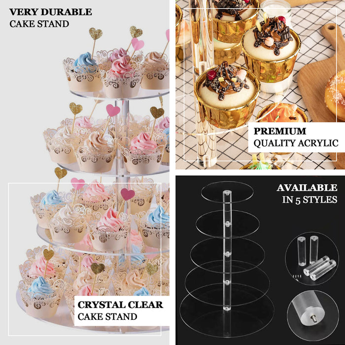 4-Tier Clear Round Acrylic Cupcake Tower Stand, Heavy Duty Cake Stand Dessert Display with Film Sheets - 14" Tall