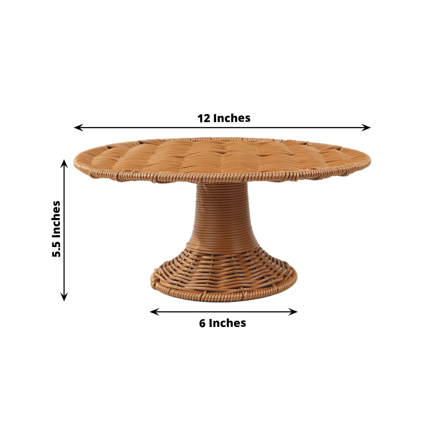 Natural rattan wicker pedestal cupcake stand, 12" round rustic display.