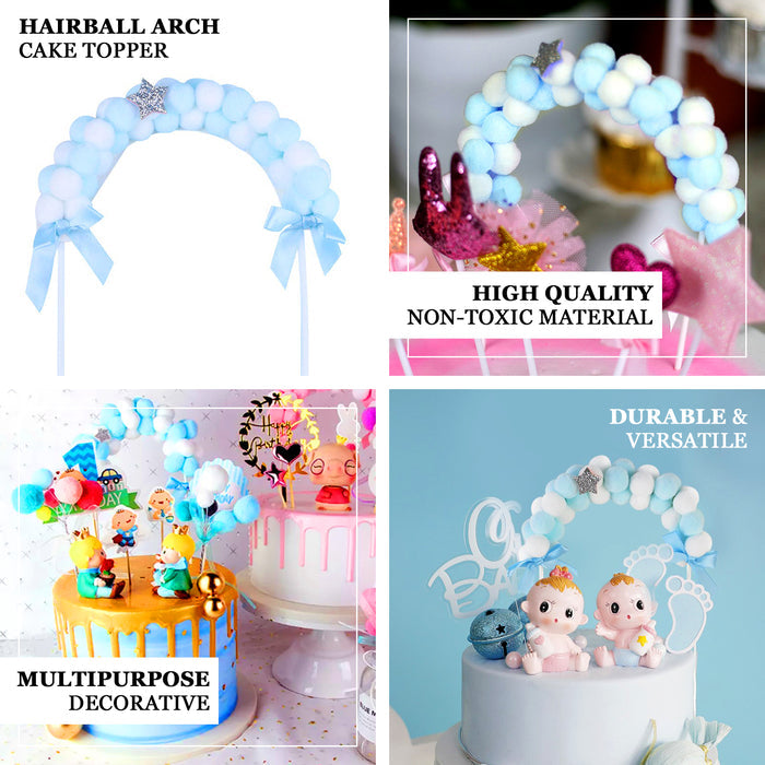 Blue mini arch shape cotton ball cake topper decoration.