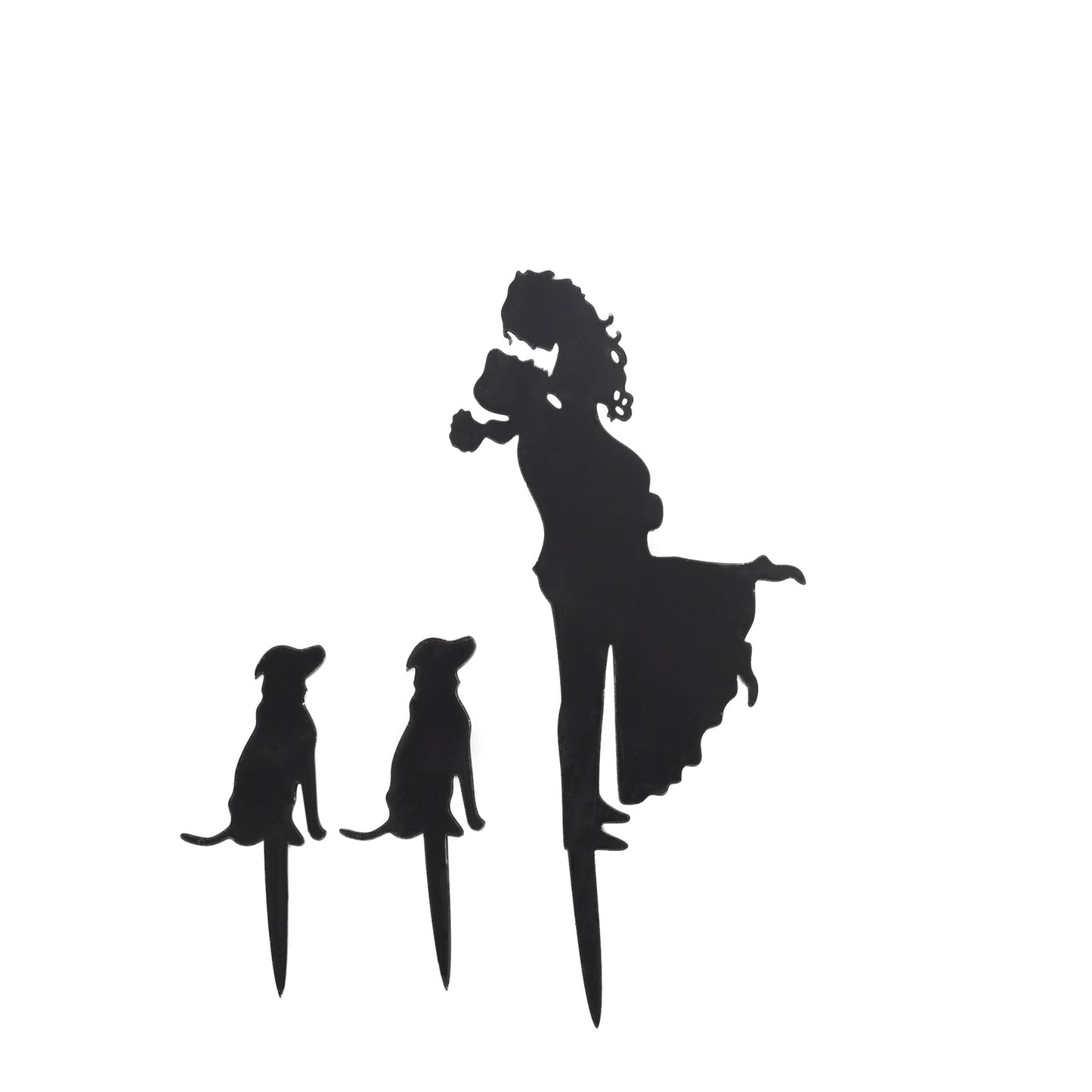 7" Black Acrylic Bride and Groom With Two Pet Dogs Cake Toppers, Silhouette Wedding Cake Decoration Set