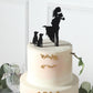7" Black Acrylic Bride and Groom With Two Pet Dogs Cake Toppers, Silhouette Wedding Cake Decoration Set