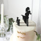 7" Black Acrylic Bride and Groom With Two Pet Dogs Cake Toppers, Silhouette Wedding Cake Decoration Set
