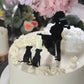 7" Black Acrylic Bride and Groom With Two Pet Dogs Cake Toppers, Silhouette Wedding Cake Decoration Set