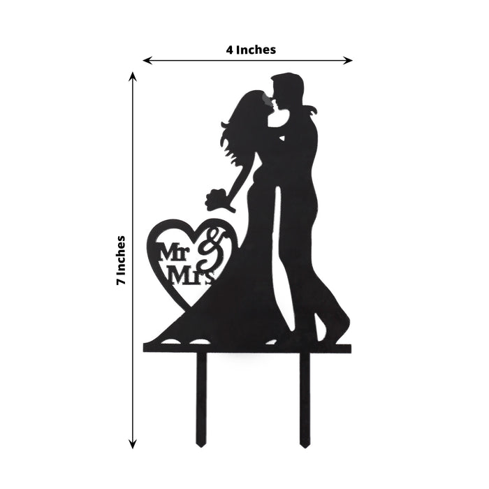 Black acrylic Mr and Mrs wedding cake topper silhouette decoration.