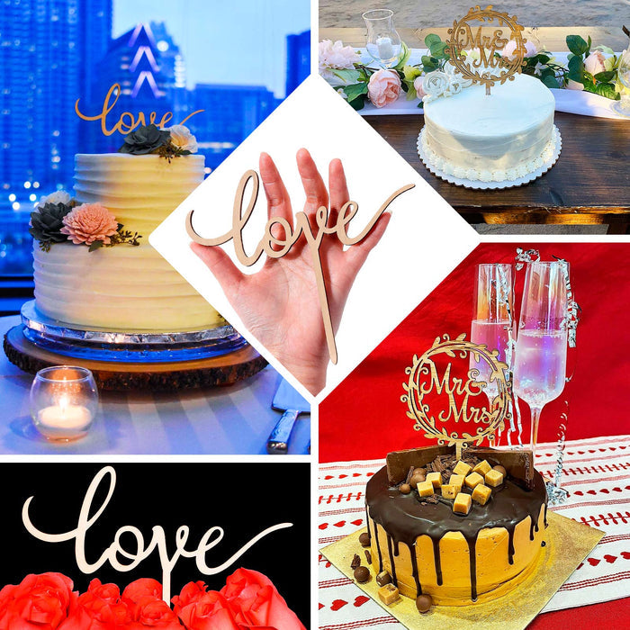 Rustic wooden Mr & Mrs and love cake topper decorations.