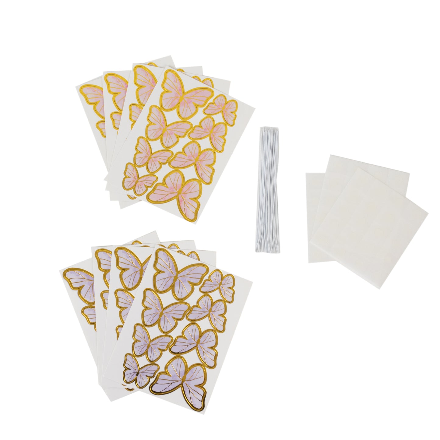 64 Pcs 3D Butterfly Cupcake Toppers with Gold Trim – Elegant Cake Decorations in Pink & Purple for Parties, Anniversaries, and Events – Assorted Sizes