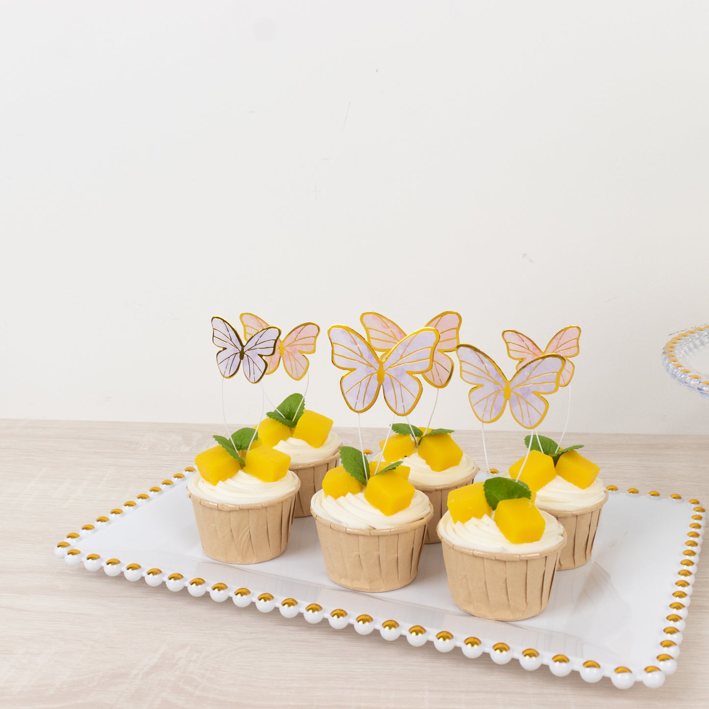 64 Pcs 3D Butterfly Cupcake Toppers with Gold Trim – Elegant Cake Decorations in Pink & Purple for Parties, Anniversaries, and Events – Assorted Sizes