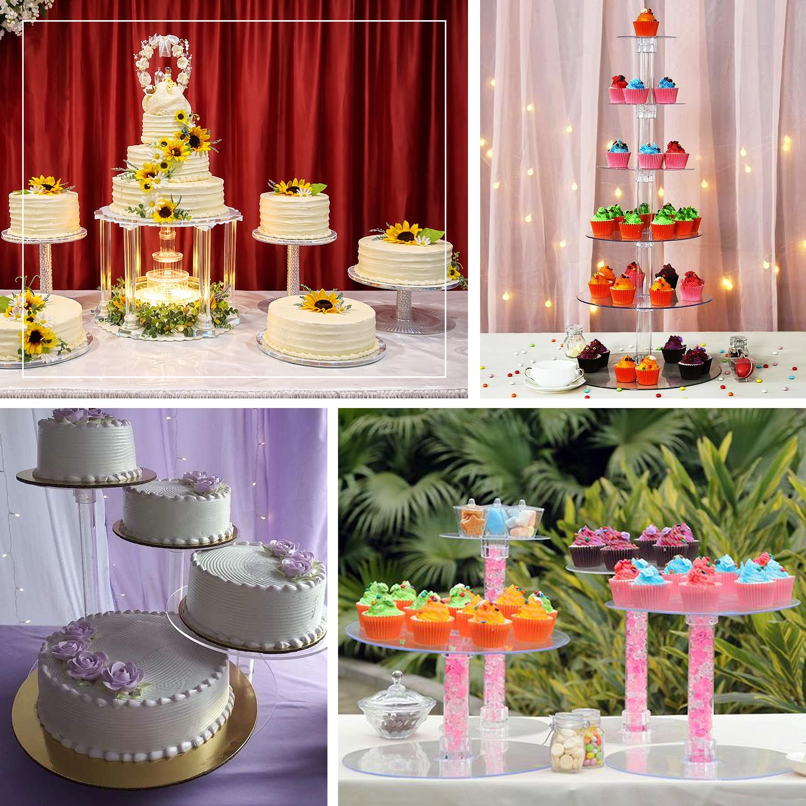 10" DIY Clear Acrylic Tiered Cupcake Cake Stand Tubes, Dessert Tower Poles