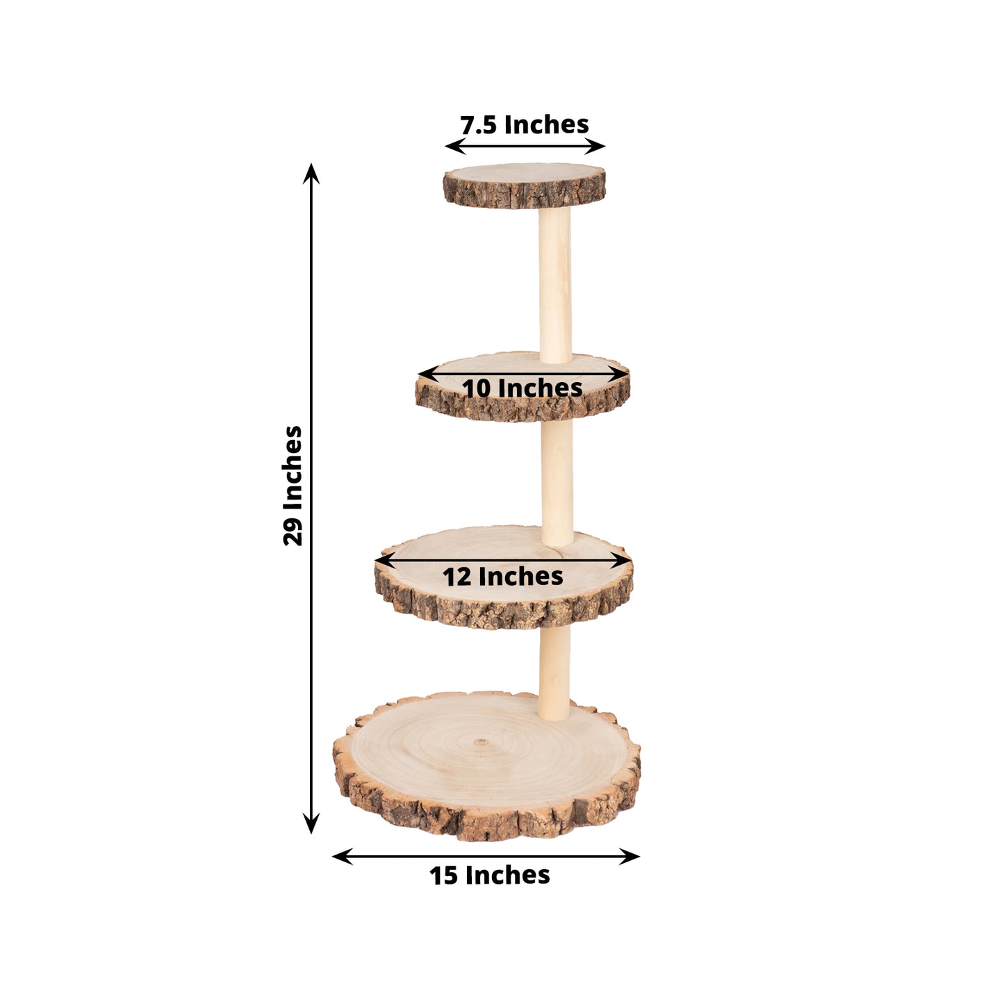 4-Tier Natural Rustic Wood Slice Dessert Stand, Farmhouse Style Wooden Cupcake Tower Display Stand - 29"