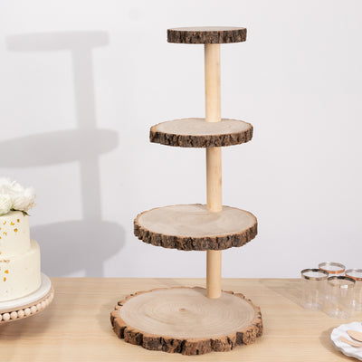 Rustic 4-Tier Wooden Cupcake Tower Stand