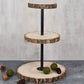 19" 3-Tier Tower Natural Wood Slice Cheese Board Cupcake Stand, Rustic Centerpiece - Assembly Tools Included