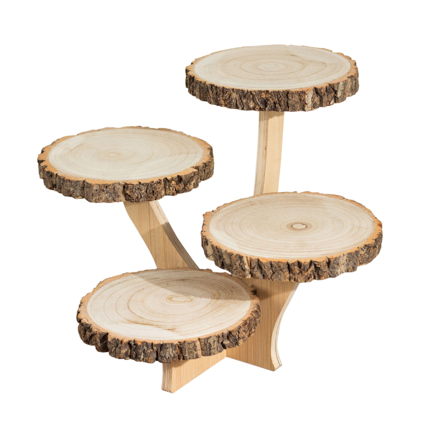 15" Tall 4-Tier Natural Rustic Wood Slice Cake Stand, Farmhouse Style Dessert Holder Cupcake Stand