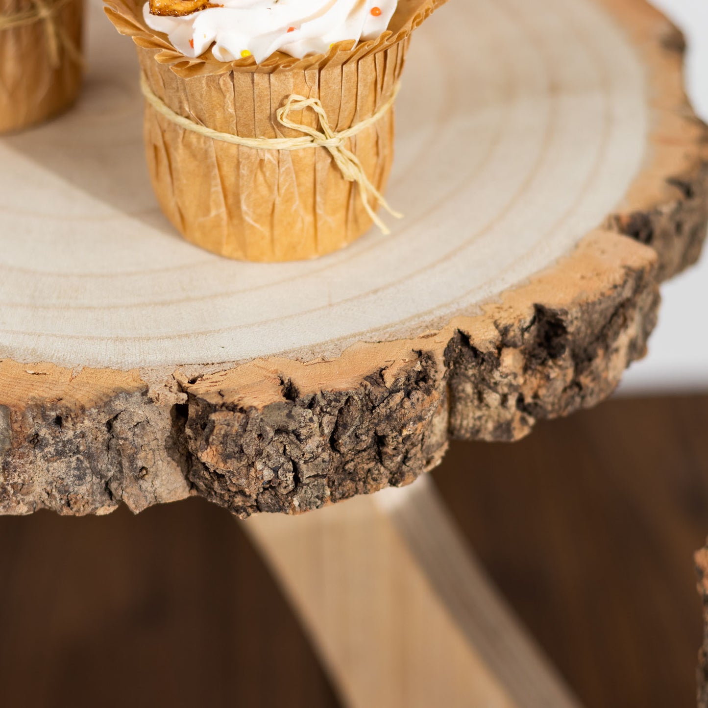 15" Tall 4-Tier Natural Rustic Wood Slice Cake Stand, Farmhouse Style Dessert Holder Cupcake Stand