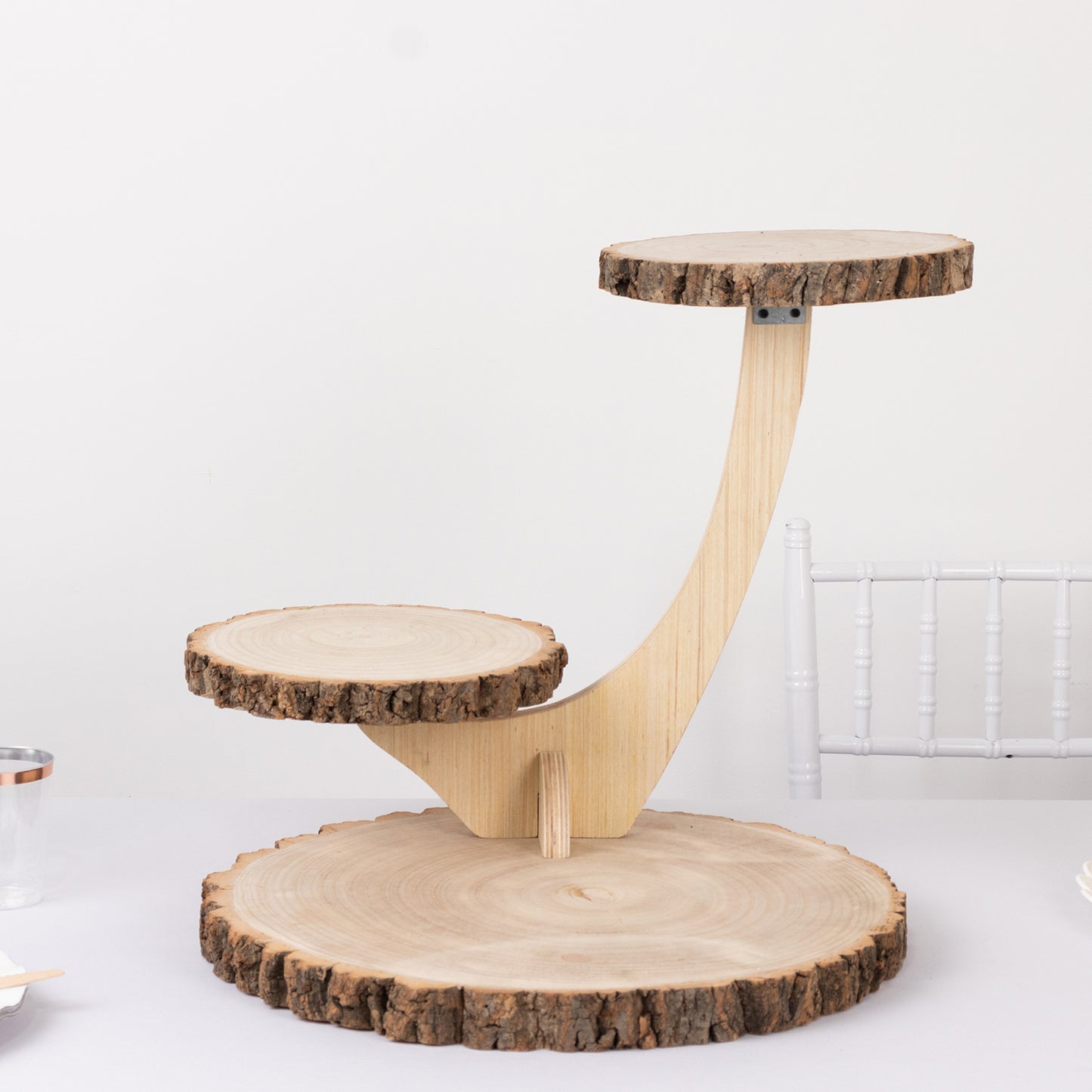 3-Tier Natural Rustic Branch Dessert Display Stand, Farmhouse Style Wood Slice Cake Cupcake Holder Stand - 17"