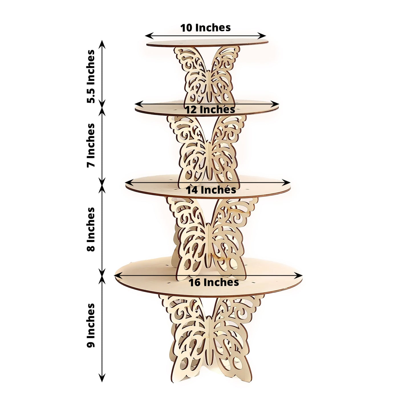 Set of 4 Natural Butterfly Wooden Cupcake Dessert Holder Display Stand, Round Stackable Rustic Cake Stand Table Centerpiece - 10",12",14",16"