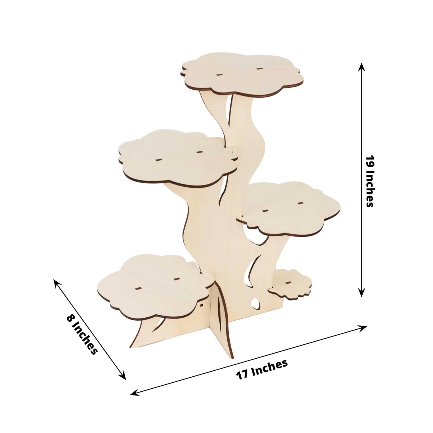 5-Tier Natural Laser Cut Wooden Tree Tower Cupcake Dessert Stand, 19" Tall Rustic Cake Display Stand